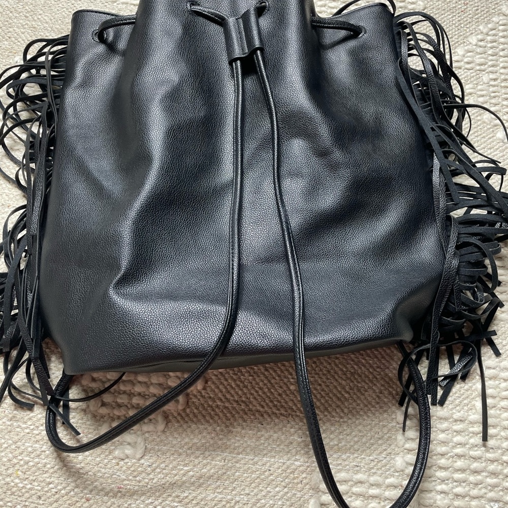 Victoria’s Secret Black Pleather Fringe Backpack - Picture 7 of 9